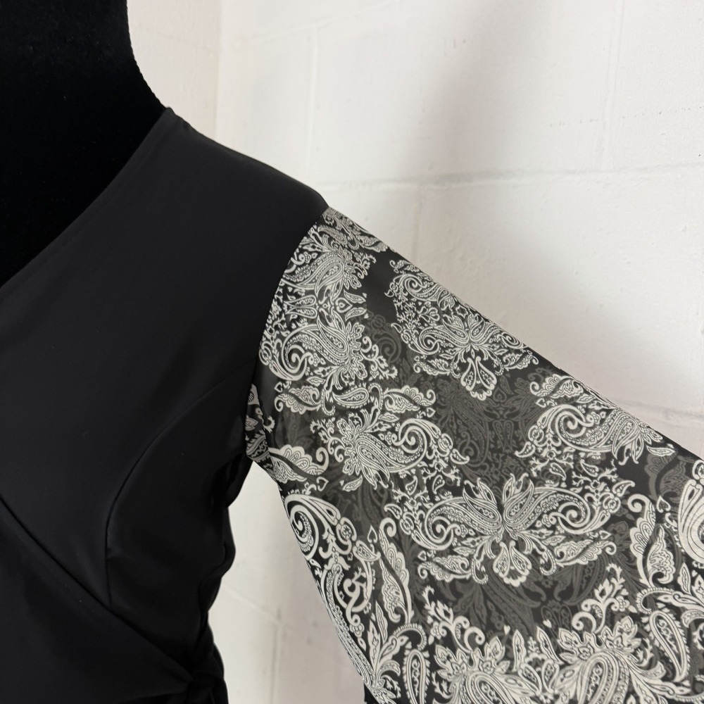 NY & Co Chiffon Wrap Top Black Sheer Asymmetric Sleeves Whimsigoth Dark Fairy S - Picture 7 of 14